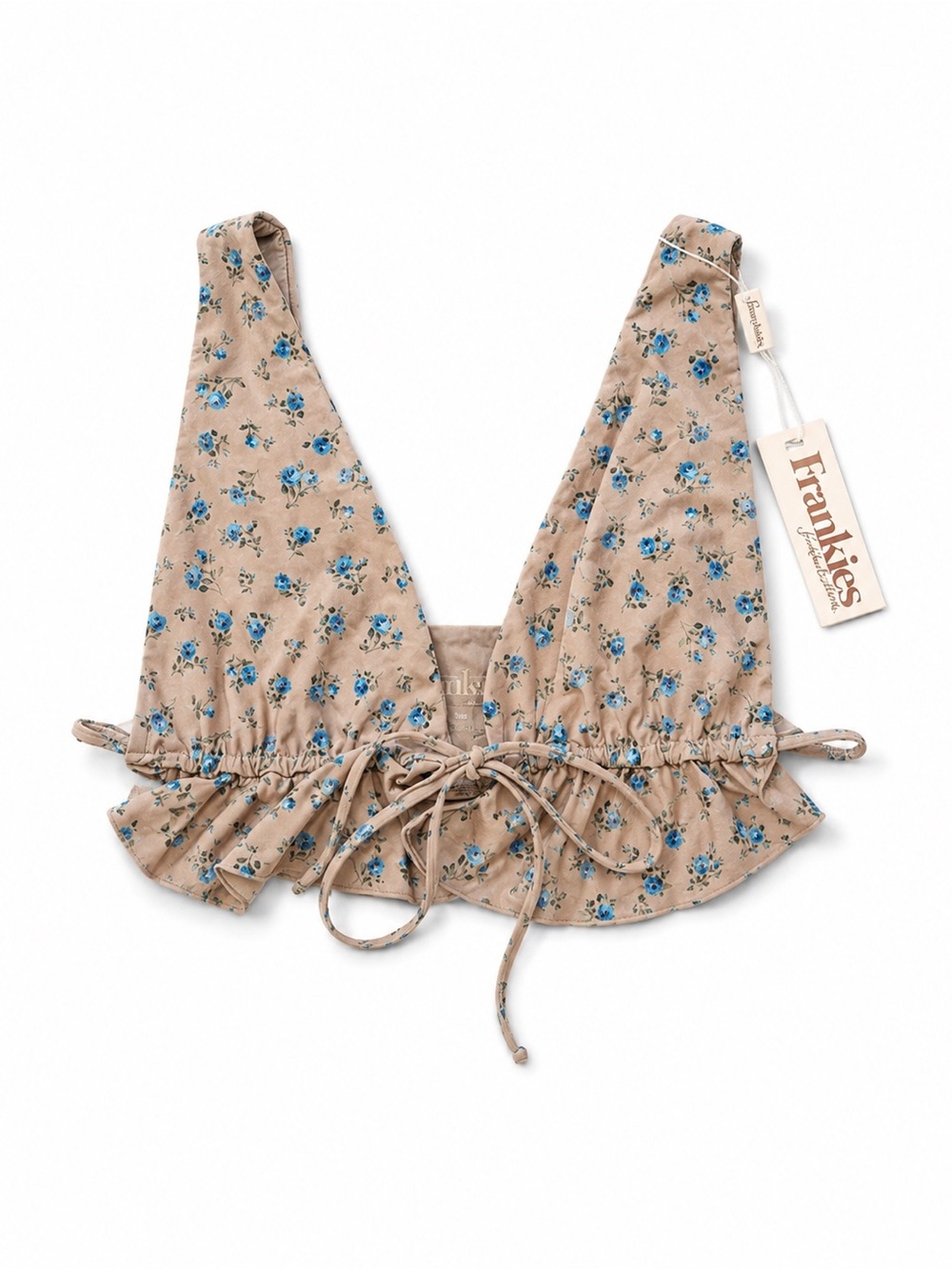 Frankie’s Bikinis Floral Front Tie Bikini Top Ruffle NWT Size L
